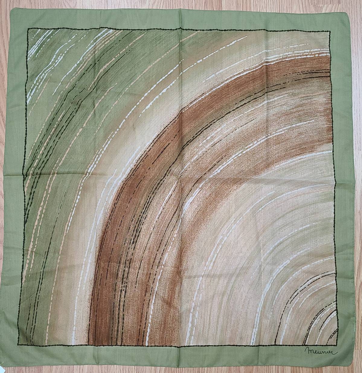 SALE Vintage Silk Scarf 1960s Meunier Designer Scarf Abstract Green Brown Print Mod Pop 30 in. sq.