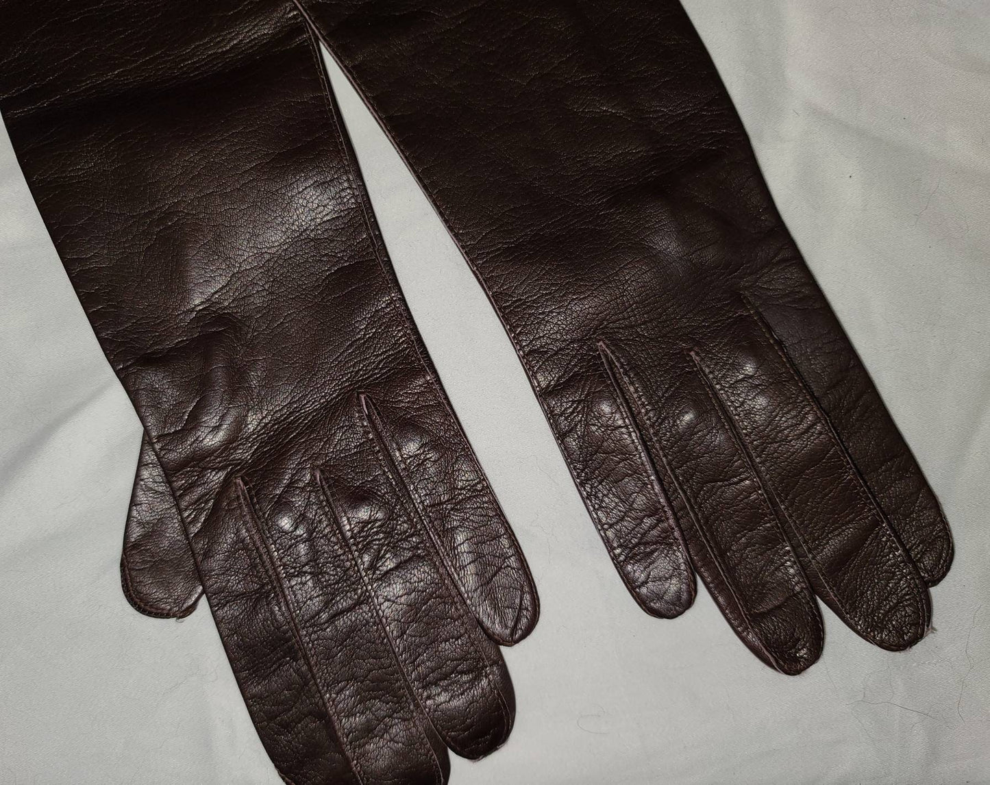 Vintage Leather Gloves 1950s Mid Length Thin Dark Maroon Brown Kid Gloves by Superb American Zone Western Germany Rockabilly Pinup 6 1/2