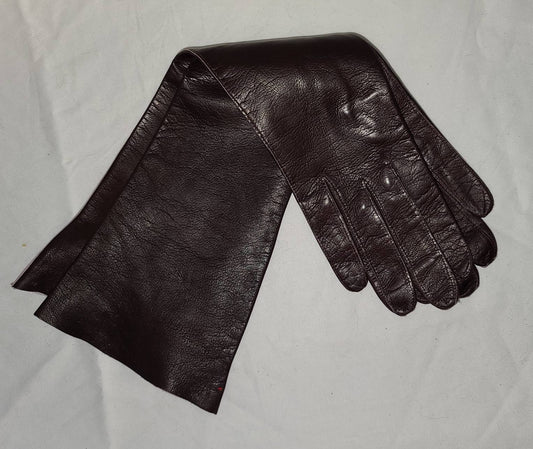 Vintage Leather Gloves 1950s Mid Length Thin Dark Maroon Brown Kid Gloves by Superb American Zone Western Germany Rockabilly Pinup 6 1/2