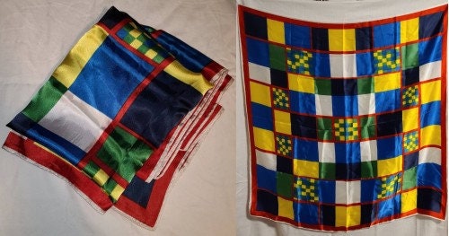 Vintage Scarf 1960s Large Colorful Rayon Geometric Grid Pattern Scarf Mod Boho 31 x 31.5 in.