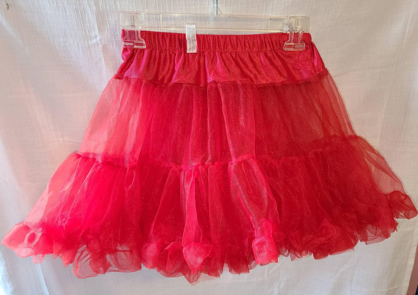 Vintage Girl's Petticoat 1950s Style Short Flouncy Red Nylon Ruffled Crinoline Elastic Waist Rockabilly Square Dance Girls L Womens XS