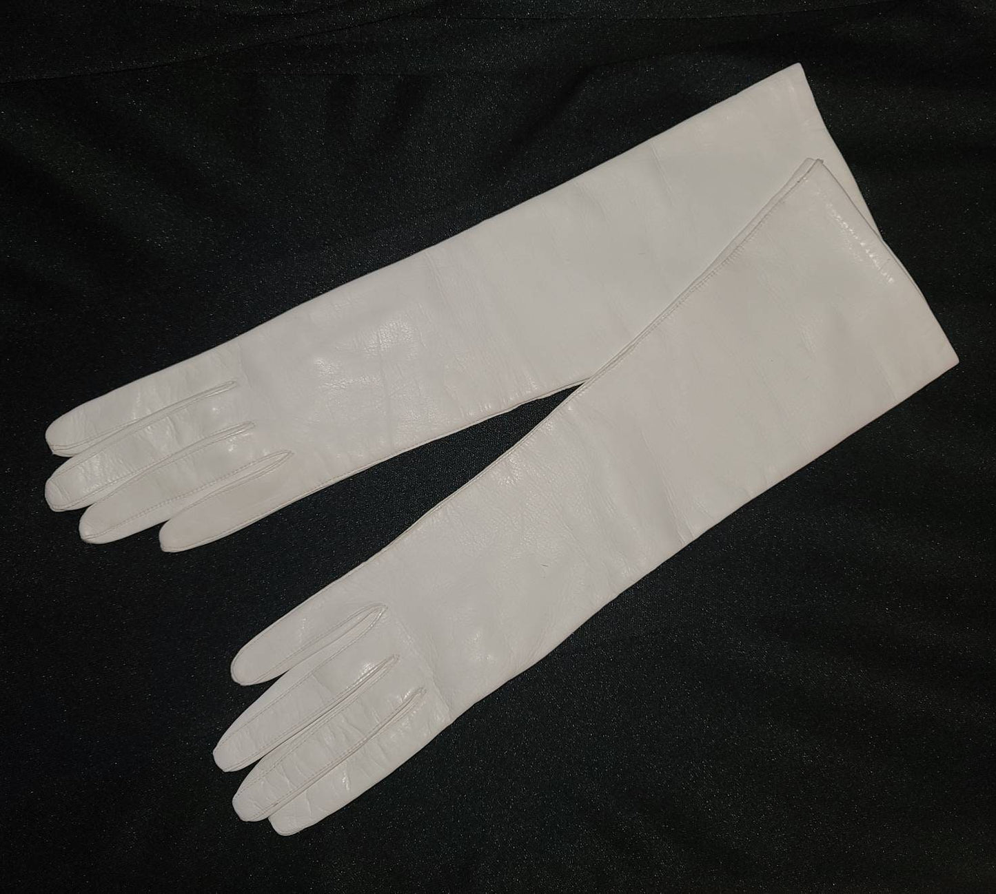 Vintage Leather Gloves 1950s 60s Elbow Length Cream White Kid Leather Gloves Made in Italy Silk Lined Rockabilly Wedding Bridal 6