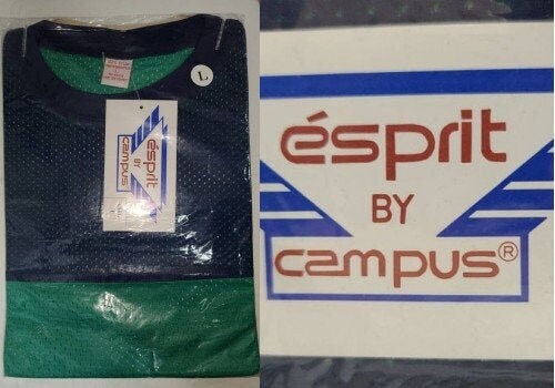 Unworn Vintage Tricot Shirt 1970s 80s Men's Esprit by Campus Blue Green NIP L