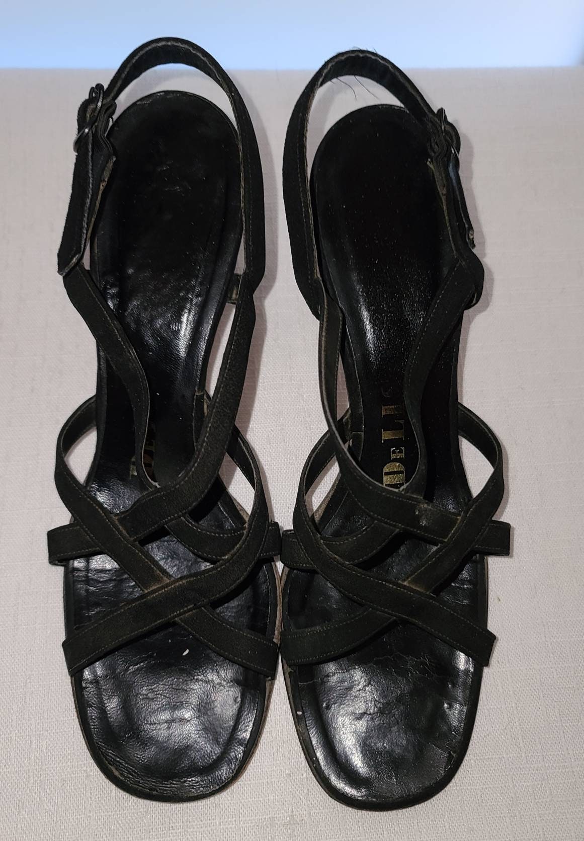 Vintage Evening Sandals 1950s 60s Black Suede Open Weave Sandals Shoes Small Heel Mid Century Rockabilly 7.5