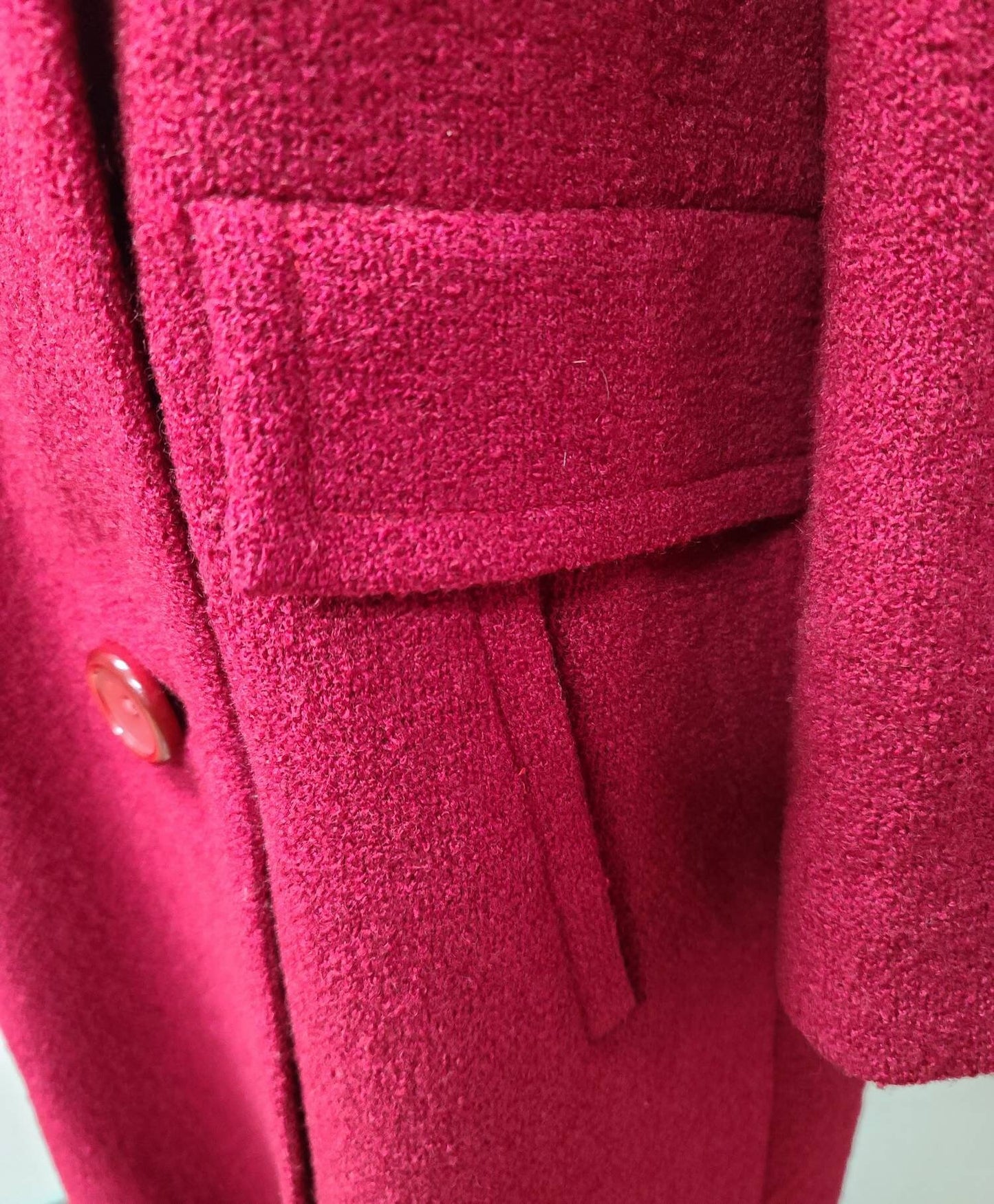 Vintage 1950s Coat Red Wool Coat Large Buttons Satin Lining Mid Century Rockabilly M L chest 40 in.