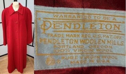 Vintage Pendleton Coat 1980s Long Lipstick Red Wool Pendleton Coat Red Satin Lining Classic Boho XL
