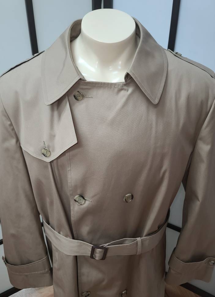 Unworn Vintage Men's Coat 1970s Beige Botany 500 Overcoat Zip Out Brown Faux Fur Lining Classic Double Breasted 46 R