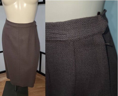 Vintage Wool Skirt 1950s 60s Wool Skirt Dark Mauve Purple Gray Pencil Skirt Mid Century Rockabilly Secretary S
