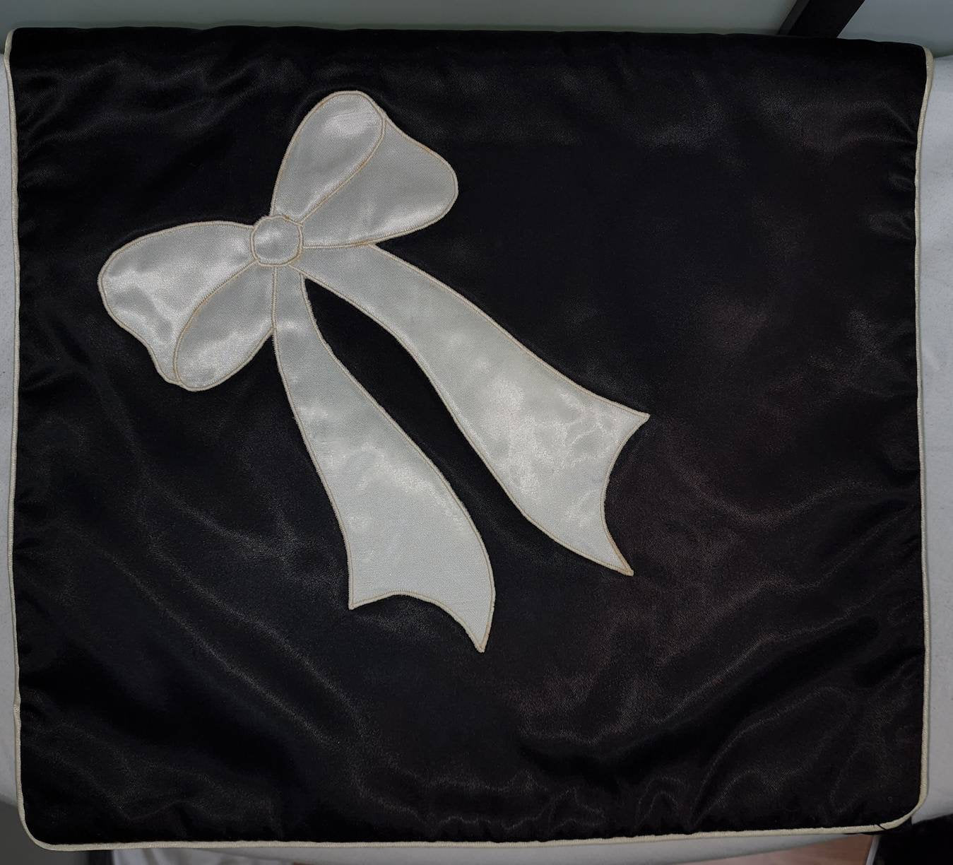 Vintage Lingerie Nightgown Bag 1930s 40s Black Satin Lingerie Case Bag Envelope White Bow Applique Art Deco Mid Century