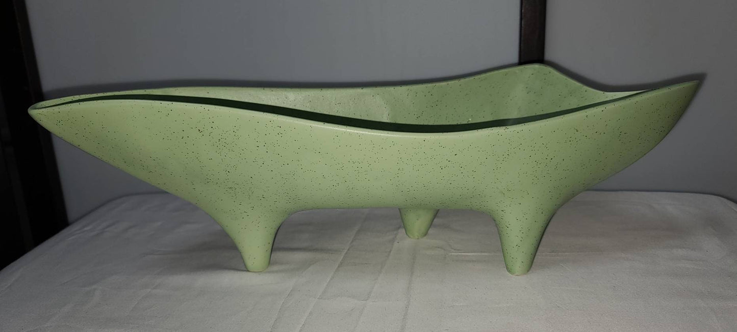 Vintage Console Set 1950s Green Speckle Abstract Planter Bowl 2 Long Neck Swans Swan Stanford Sebring Pottery Mid Century MCM