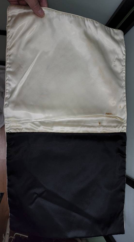 Vintage Lingerie Nightgown Bag 1930s 40s Black Satin Lingerie Case Bag Envelope White Bow Applique Art Deco Mid Century