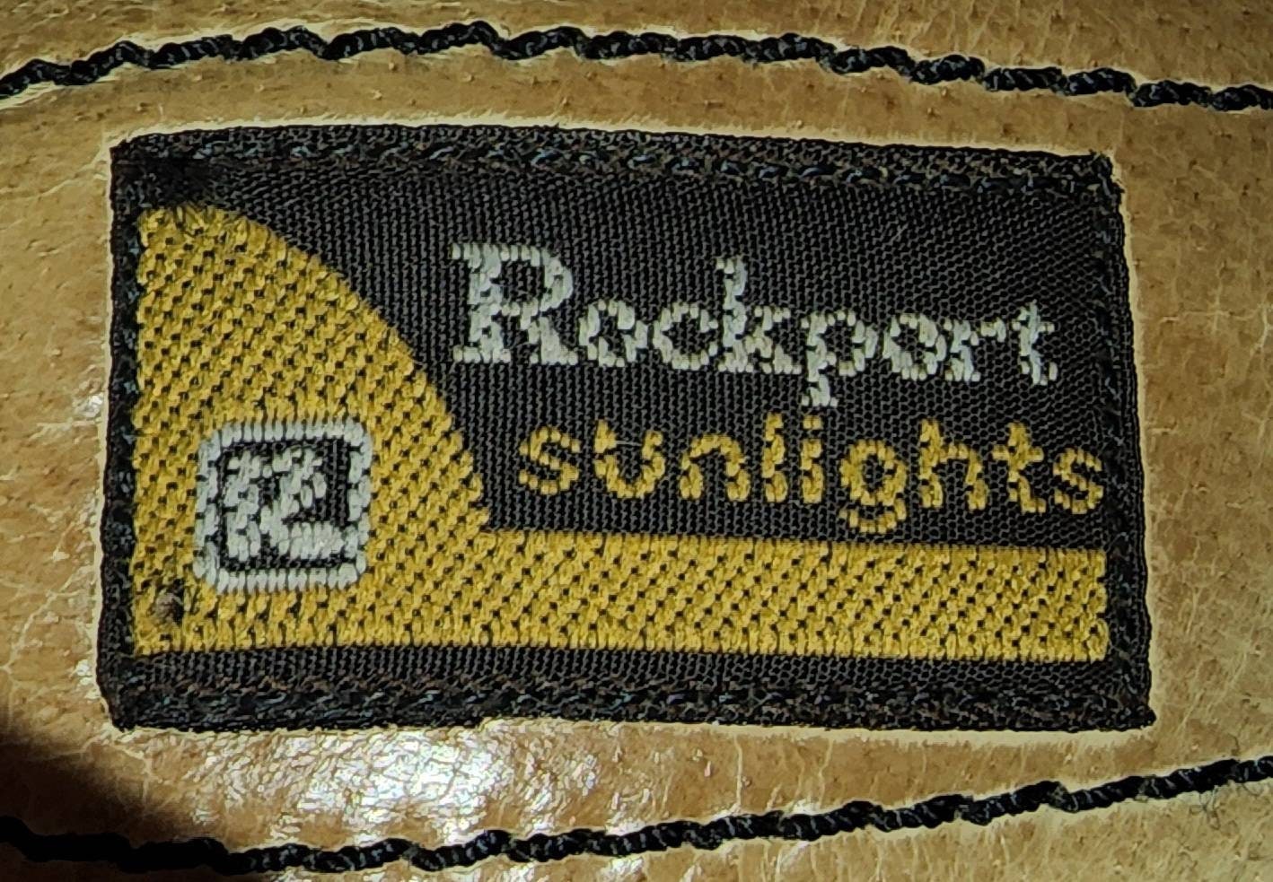 Vintage Rockport Sandals 1970s 80s Tan Leather Wedge Heel Open Toe Sandals Contrasting Trim Sunlights Boho 7 1/2 B