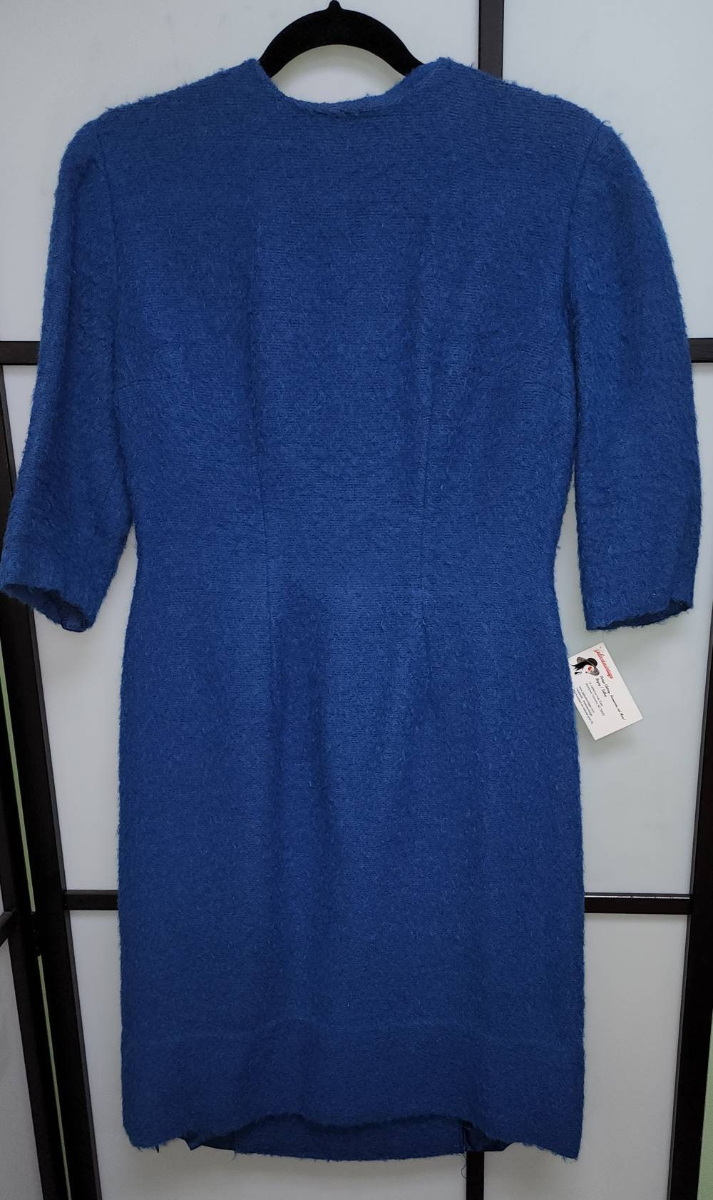 Vintage Wool Dress 1960s Blue Mohair Wool Wiggle Dress Darted Fitted Mid Century Rockabilly M L