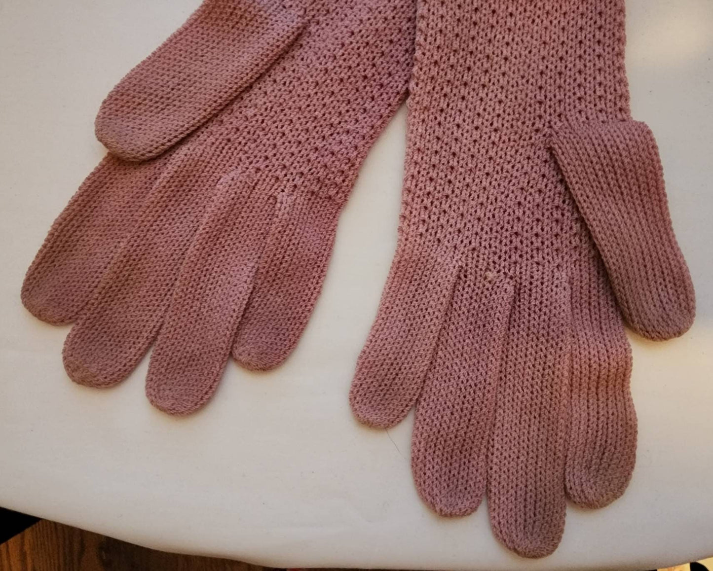 Vintage Knit Gloves 1930s 40s Mauve Pink Patterned Knit Winter Gloves Art Deco Rockabilly