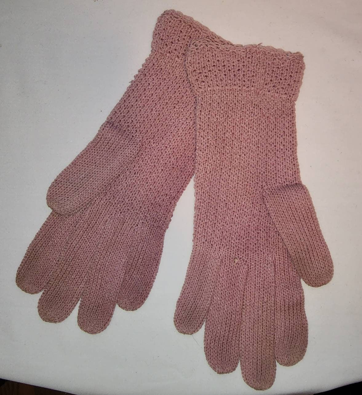 Vintage Knit Gloves 1930s 40s Mauve Pink Patterned Knit Winter Gloves Art Deco Rockabilly