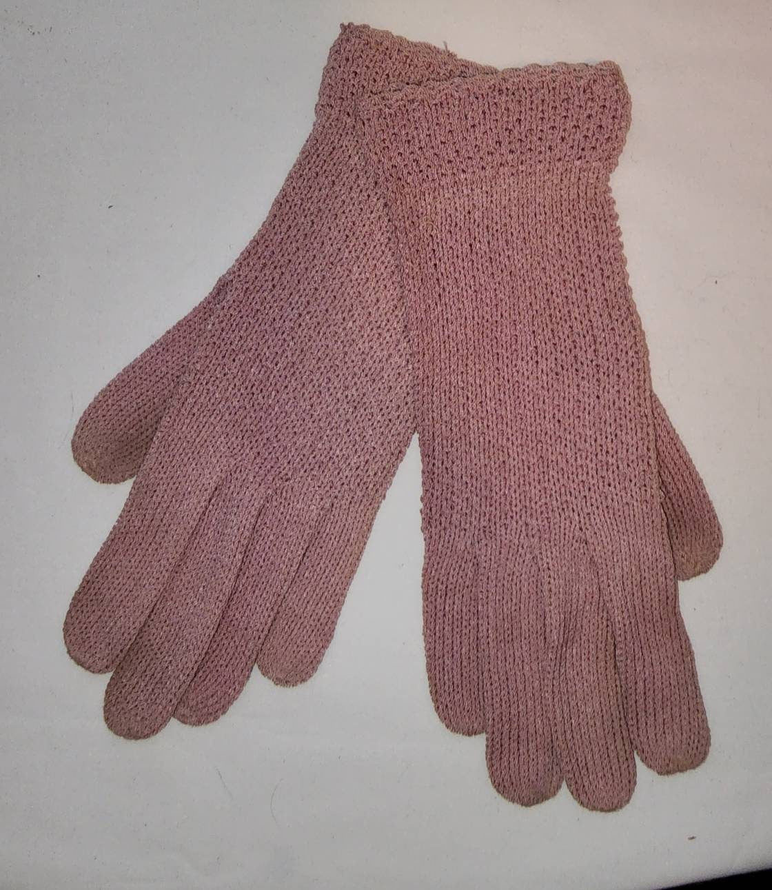 Vintage Knit Gloves 1930s 40s Mauve Pink Patterned Knit Winter Gloves Art Deco Rockabilly