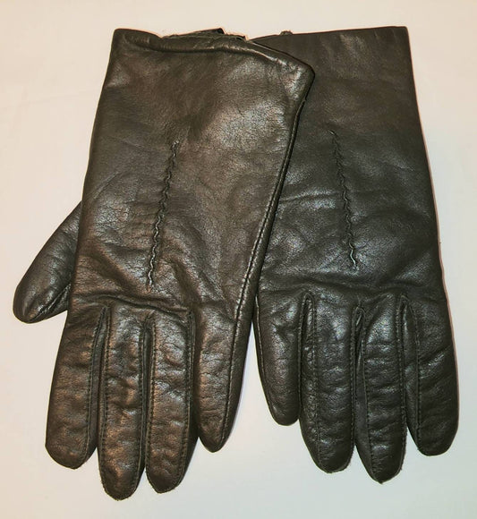 Vintage Leather Gloves 1990s 00s Dark Olive Green Soft Leather Lined Winter Gloves Thinsulate Lining Boho S