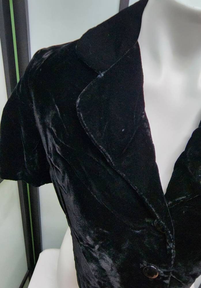 Vintage 1950s Bolero Black Rayon Velvet Cropped Bolero Top Jacket Baar & Beards Mid Century Rockabilly S M
