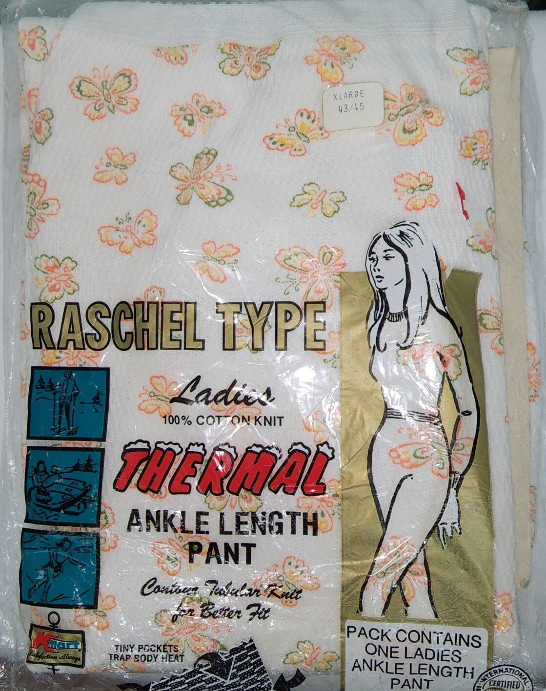 Unworn Vintage Women's Long Underwear PANTS Only 1970s Cream Waffle Cotton Orange Butterfly Print Long Thermal Pants NIP K Mart Boho XL
