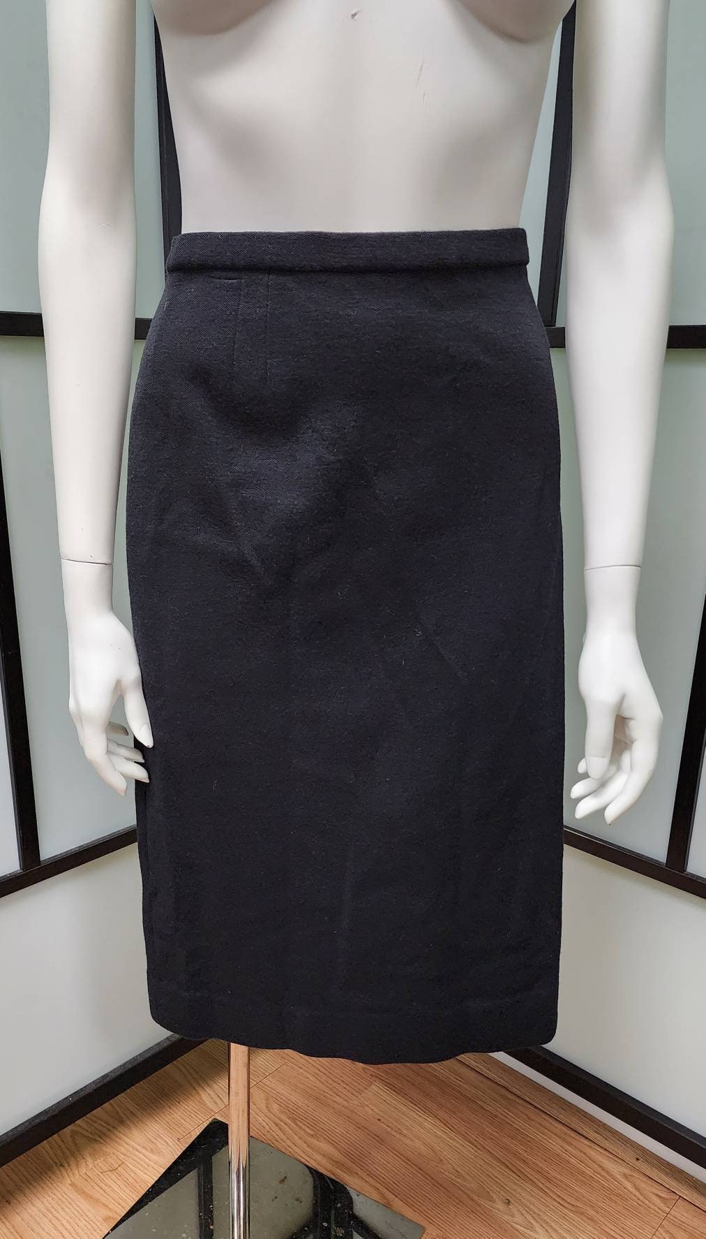 Vintage Wool Skirt 1950s 60s Black Wool Knit Pencil Skirt Catalina Mid Century Rockabilly L