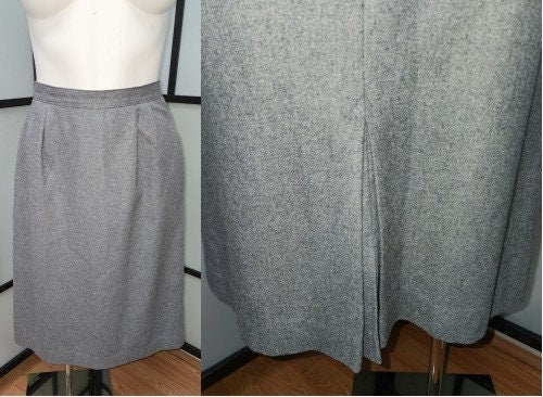 Vintage Wool Skirt 1970s Classic Gray Wool 50s Style Pencil Skirt Mid Century Rockabilly M