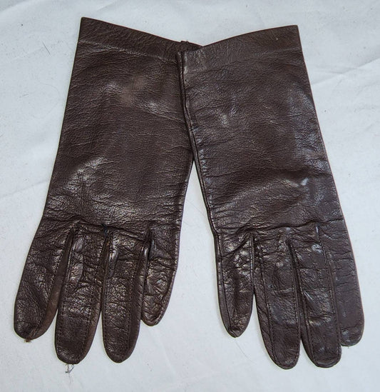 Vintage Leather Gloves 1950s Thin Brown Leather Wrist Gloves Mid Century Rockabilly S