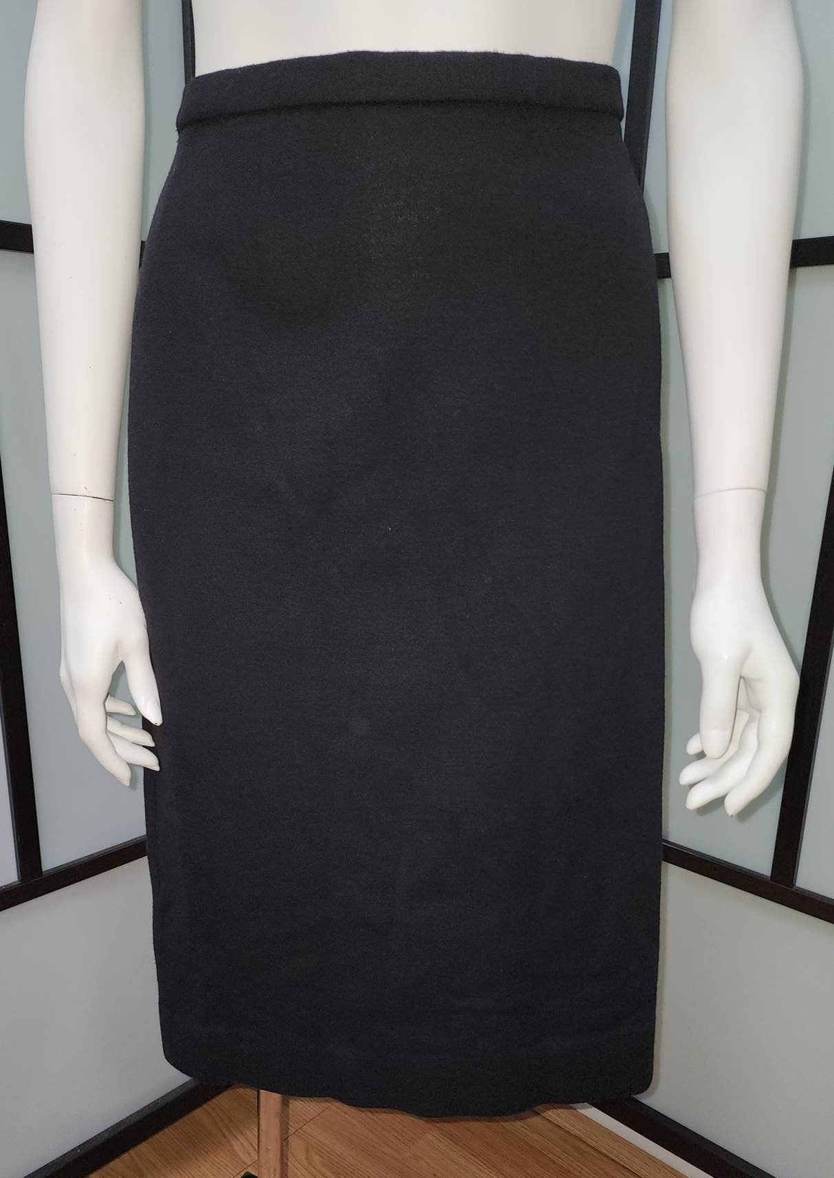 Vintage Wool Skirt 1950s 60s Black Wool Knit Pencil Skirt Catalina Mid Century Rockabilly L