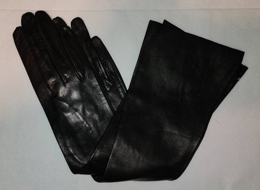 Unworn Vintage Leather Gloves 1950s 60s Long Thin Black Leather Gloves Mid Century Fetish Boho 6 3/4