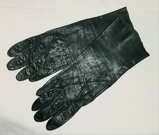 Vintage Leather Gloves 1950s 60s Midlength Thin Dark Green Leather Gloves Made in Italy Italian Leather Mid Century 7