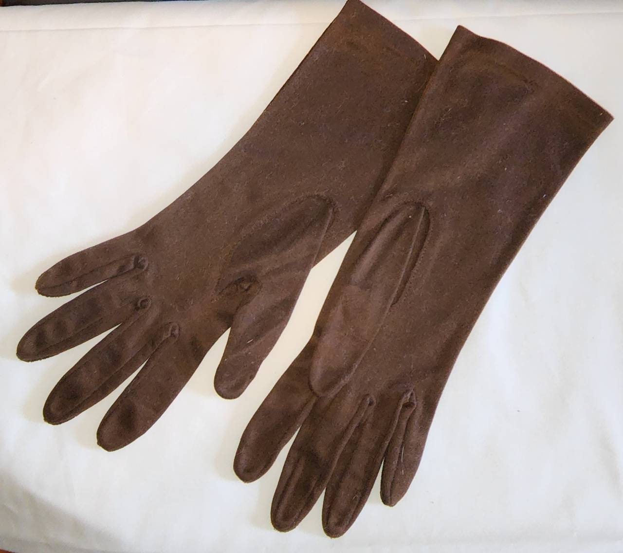 Vintage Brown Gloves 1950s 60s Midlength Brown Fabric Gloves Complexion By Hansen Mid Century Rockabilly 7