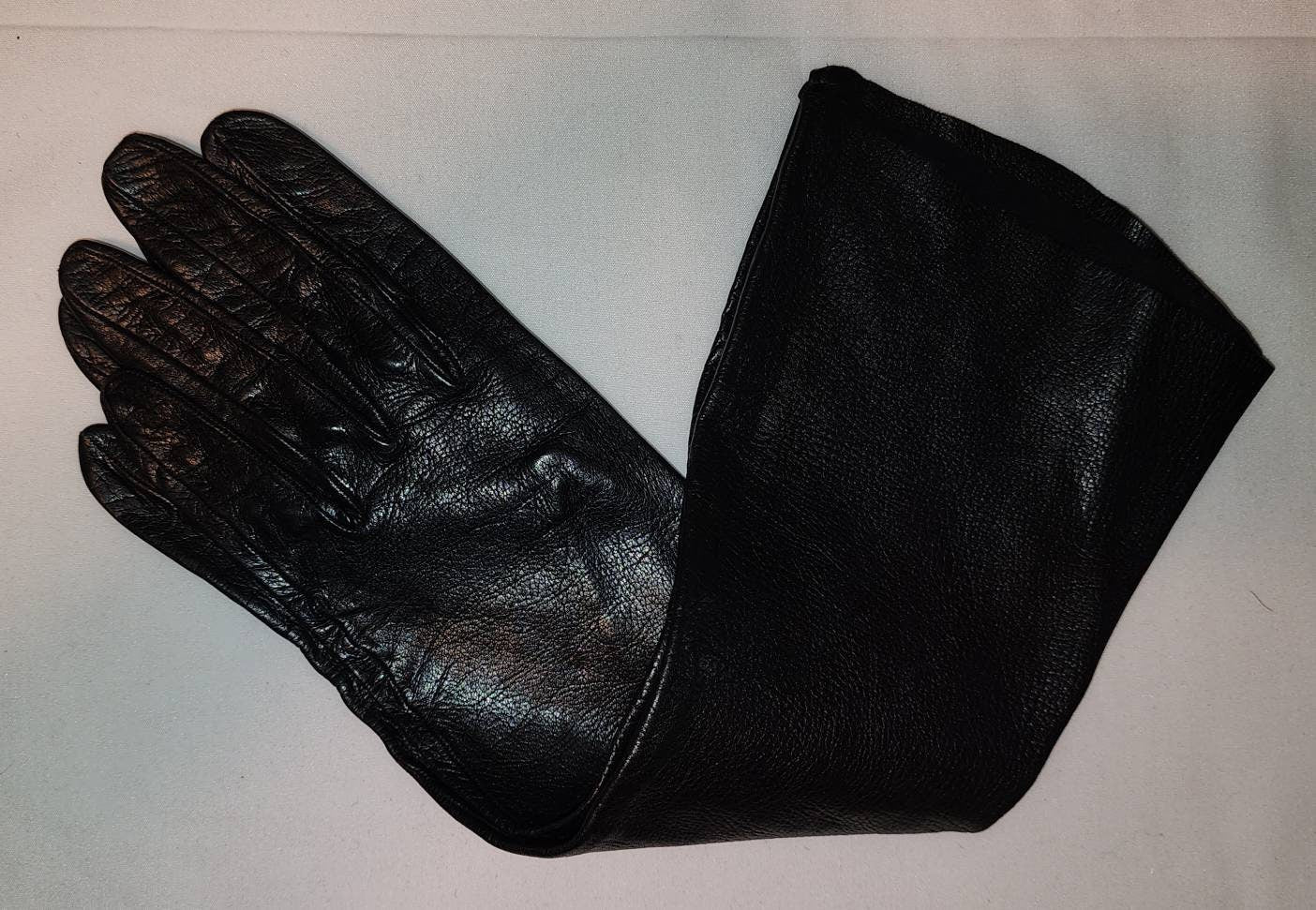 Vintage Leather Gloves 1950s 60s Long Thin Black Leather Gloves Mid Century Fetish