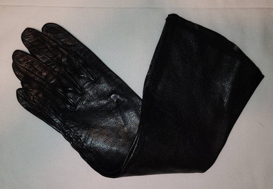 Vintage Leather Gloves 1950s 60s Long Thin Black Leather Gloves Mid Century Fetish