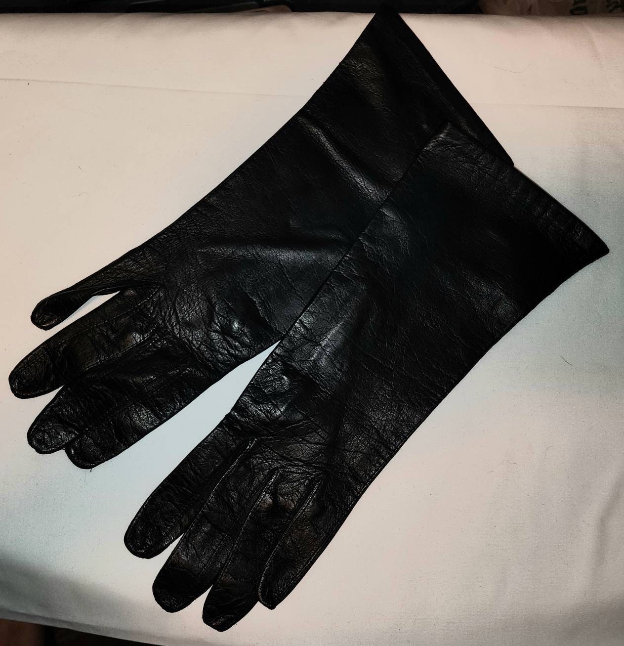 Vintage Leather Gloves 1970s 80s Classic Thin Black Midlength Leather Gloves Made in Italy Fetish Boho 7