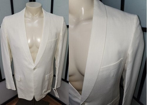 Vintage Men's Dinner Jacket 1950s 60s Cream Formal Jacket Satin Lining After 6 Prom Rockabilly Formal Wear Slim Cut S chest to 40 inches