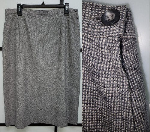 Vintage Wool Skirt 1980s 90s Pendleton Plus Size Black White Tiny Check Pattern Wool Pencil Skirt Straight Skirt Rockabilly Pinup XL