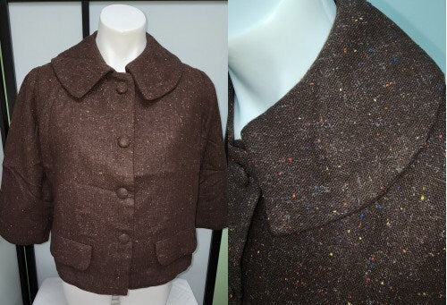 Vintage Wool Jacket 1950s Thin Brown Wool Fleck Blazer Suit Jacket Mid Century Rockabilly L