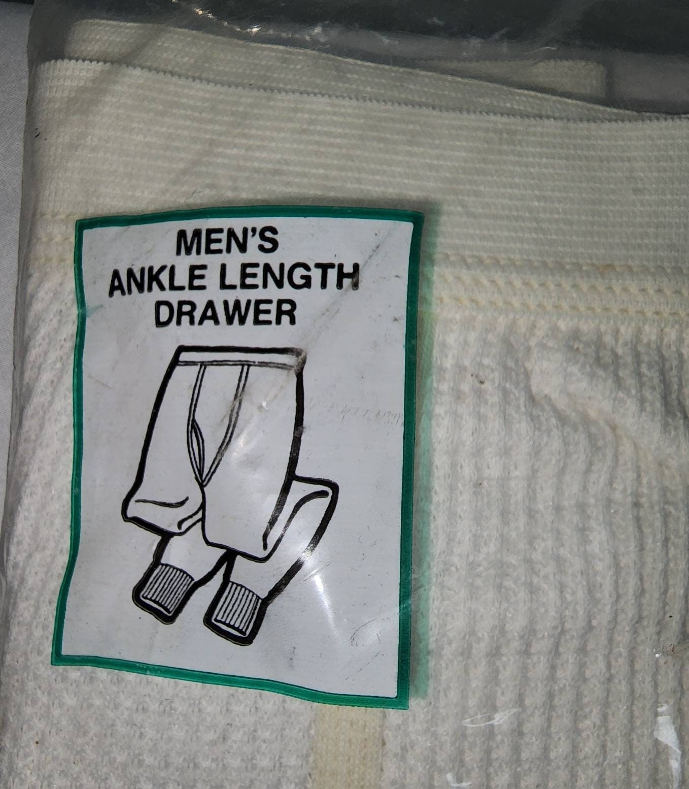 Deadstock Vintage Men's Long Underwear 1980s Cotton Blend Cream Waffle Thermal Long John PANTS Ankle Length Made in USA Unworn NIP L