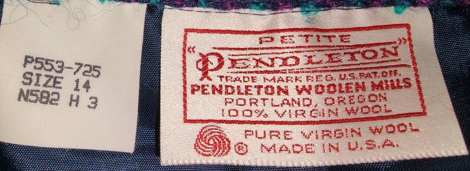 Vintage Skirt Suit 1980s 90s Pendleton Purple Turquoise Check Wool Skirt Suit Cool Buttons Classic M L Petite