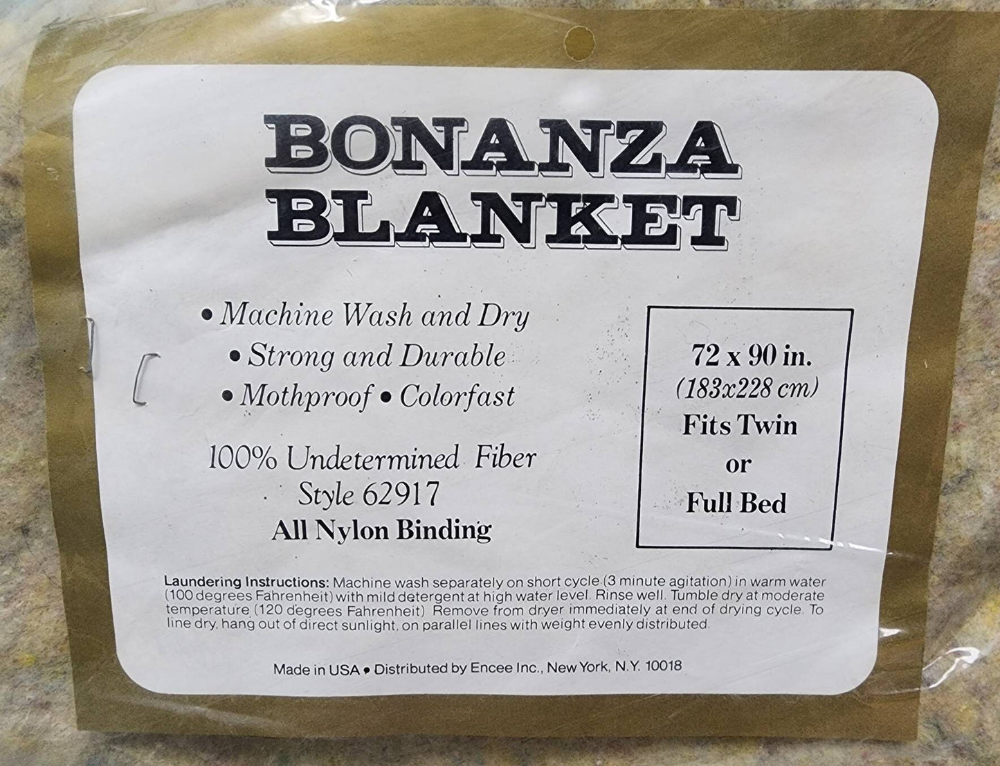 Unused Vintage Blanket 1960s Yellow Green Beige Flecked Bonanza Blanket Made in USA NIP 72 x 90 in.