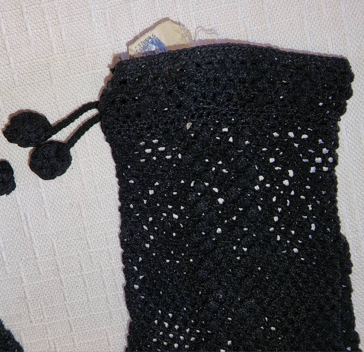 Vintage Net Gloves 1950s Black Crochet Nylon Net Wrist Gloves Dangling Ball Details Wear Right Italy Mid Century Rockabilly Boho