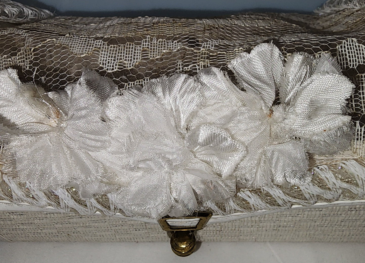 Vintage 1950s Purse Small White Vinyl Lace Floral Box Purse Mid Century Rockabilly Wedding Bridal