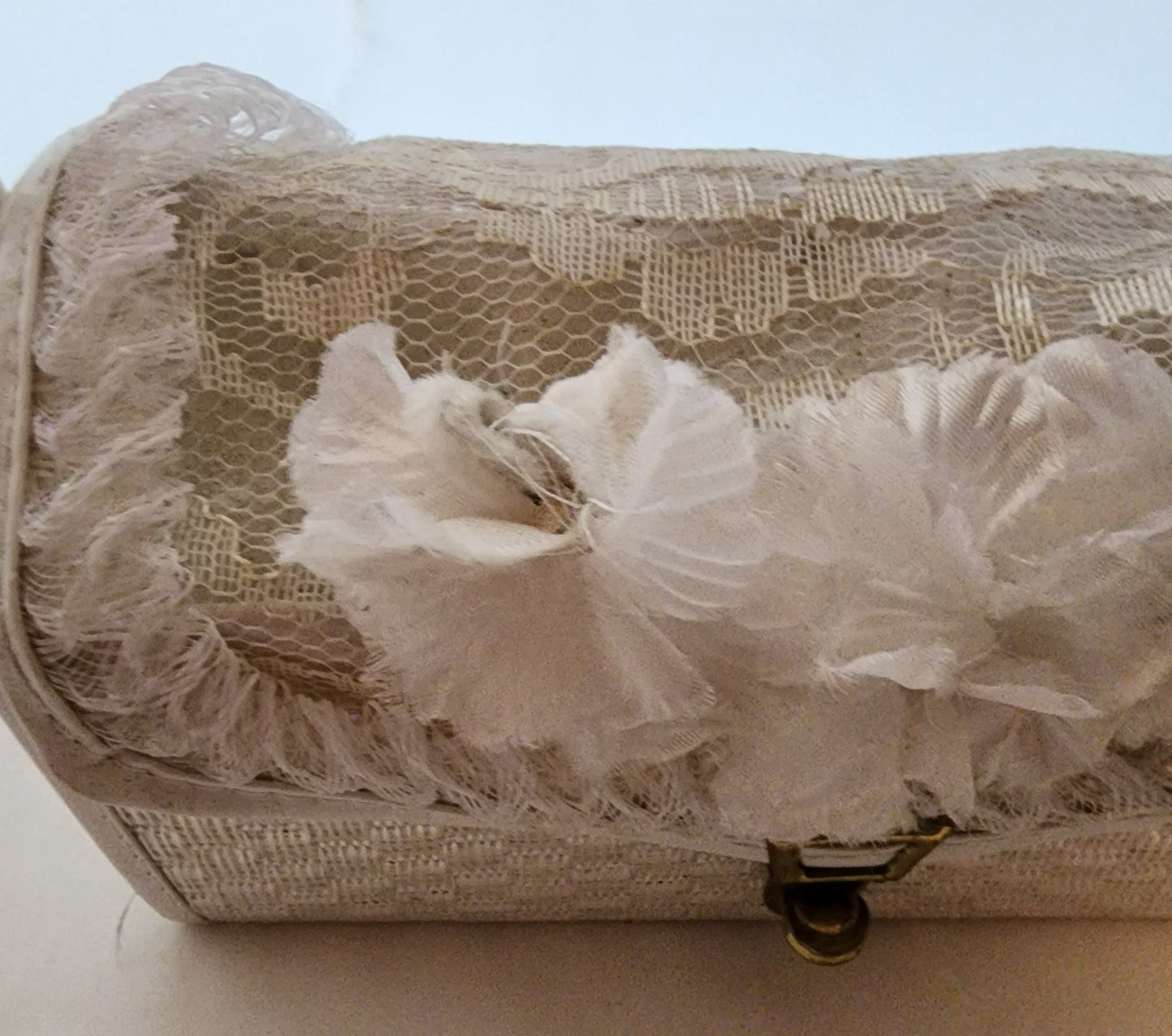 Vintage 1950s Purse Small White Vinyl Lace Floral Box Purse Mid Century Rockabilly Wedding Bridal