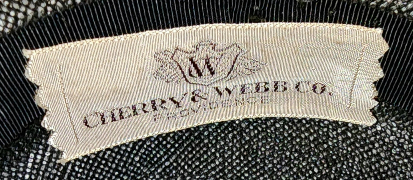 Vintage 1940s Hat Large Round Black Tilt Perch Hat Beige Brown Ombre Tulle Velvet Ribbons Cherry & Webb Co Mid Century 19.5 in.