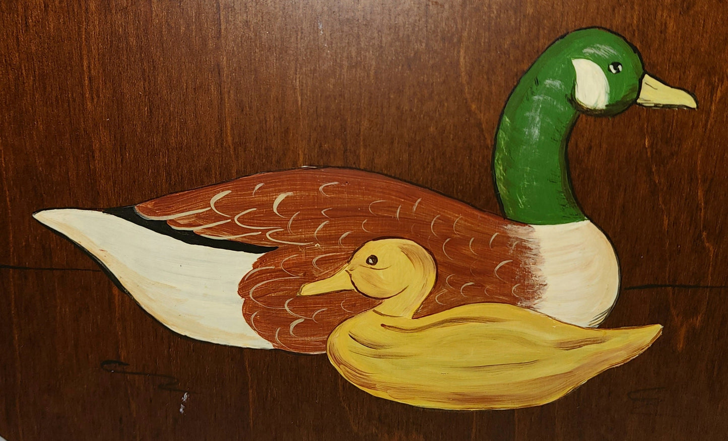 Unique Vintage Purse 1970s 80s Round Wood Leather Purse Painted Ducks de Lanthe Creations Preppy Boho Hippie